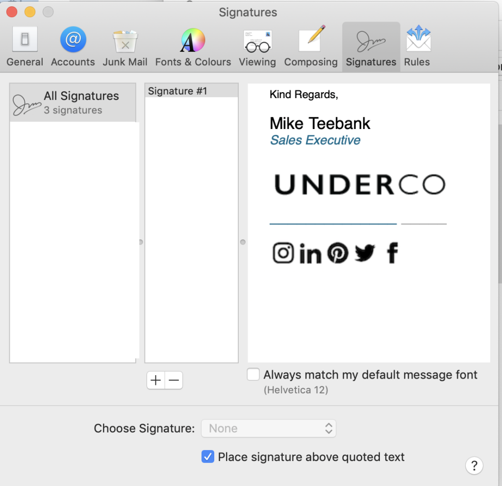 creating signatures in apple mail